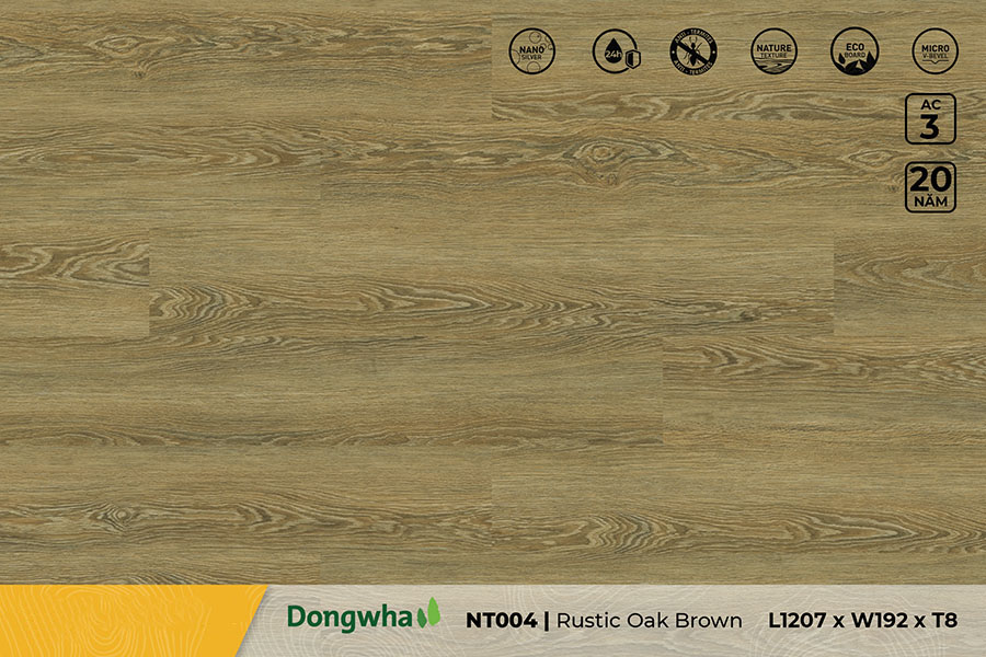 Sàn gỗ NT004 - Rustic Oak Brown - 8mm - AC3
